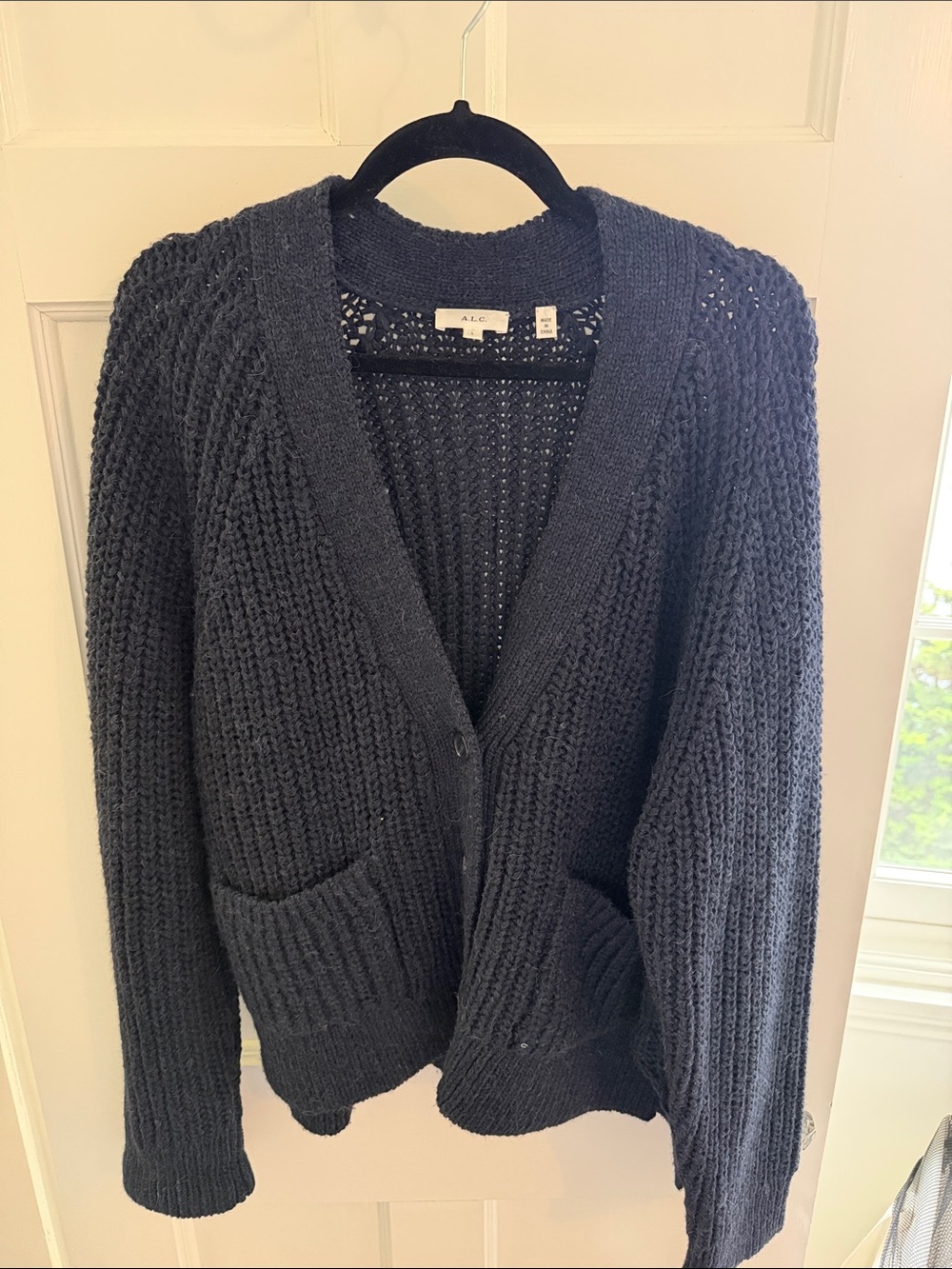 A.L.C. Black Open-Knit V-Neck Cardigan